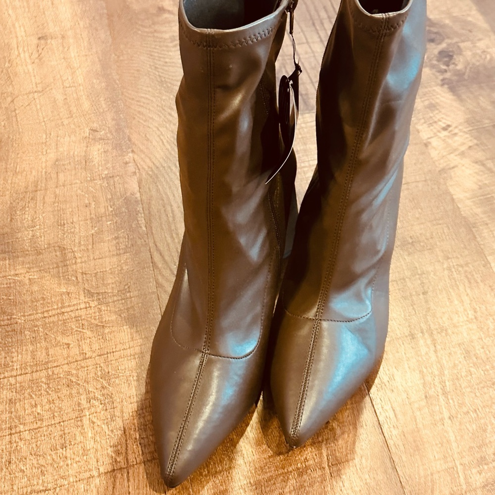 Faux Leather Block Heel Booties (Wide)